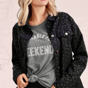 Mud Pie Shaw Boyfriend Black Leopard Jean Jacket! Large